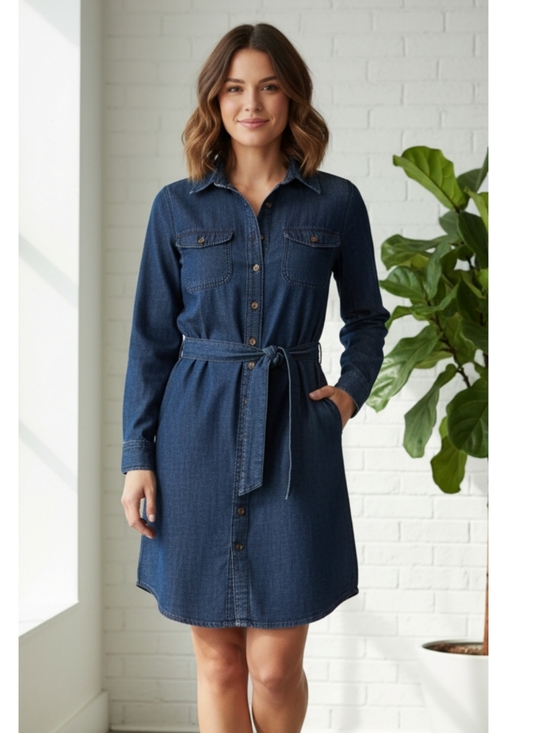 Lands' End Dresses & Skirts - Lands' End Dark Blue Long Sleeve Denim Dress